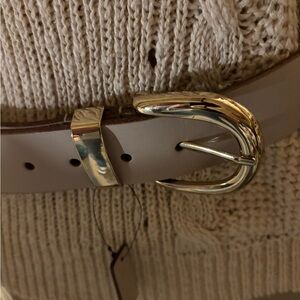 New Look Stone Leather Belt with Gold Buckle Size S/M NWT